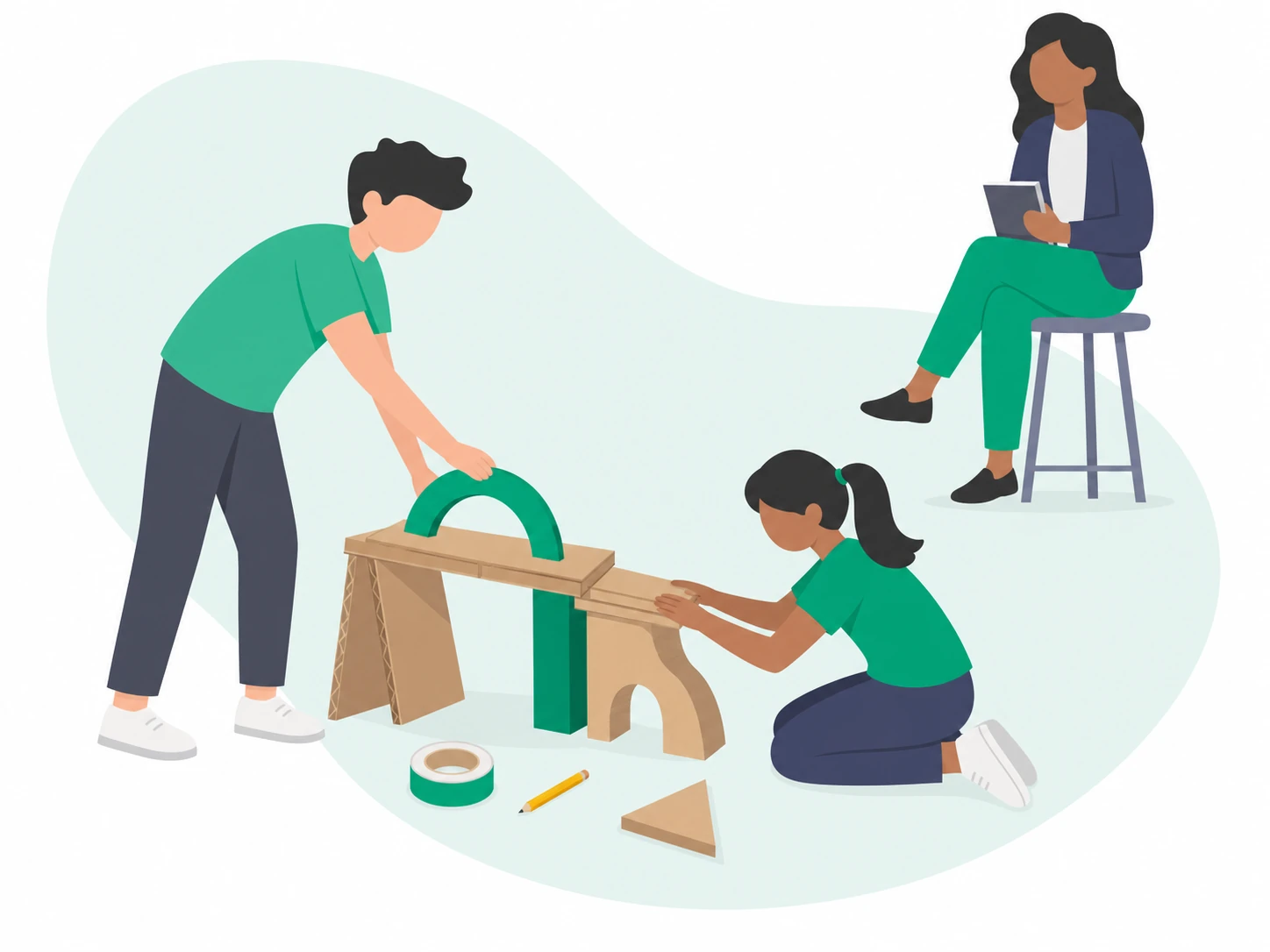 Leerlingen werken samen aan een praktisch klasproject